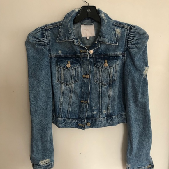 Zara Puff Sleeve Cropped Denim Jacket 